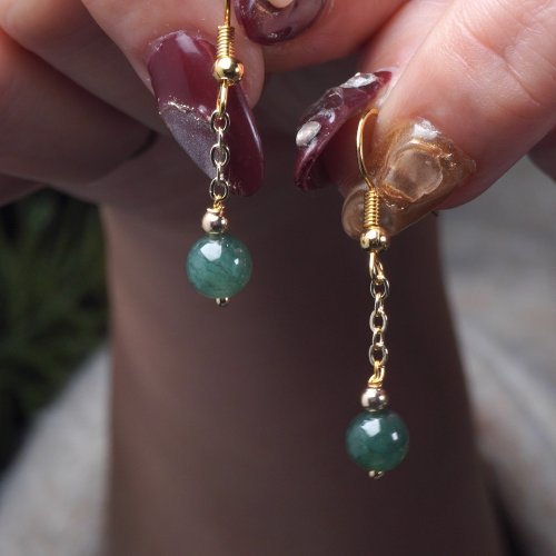 瓔珞珠寶盒 E.L.Jewelry Box 冰種飄綠翡翠圓珠耳環 14K包金 | 天然緬甸玉A貨翡翠 | 送禮
