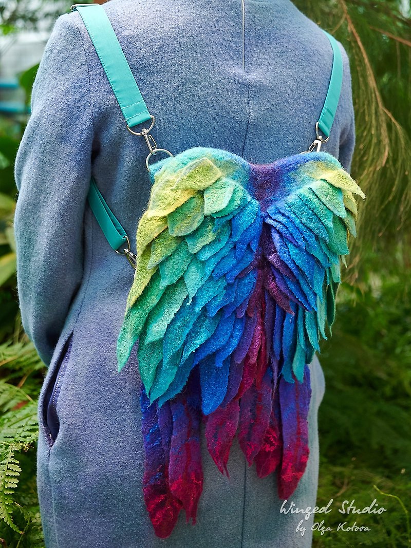 Small Winged Backpack-Bag, Bird of Paradise, available for purchase - Backpacks - Wool Multicolor