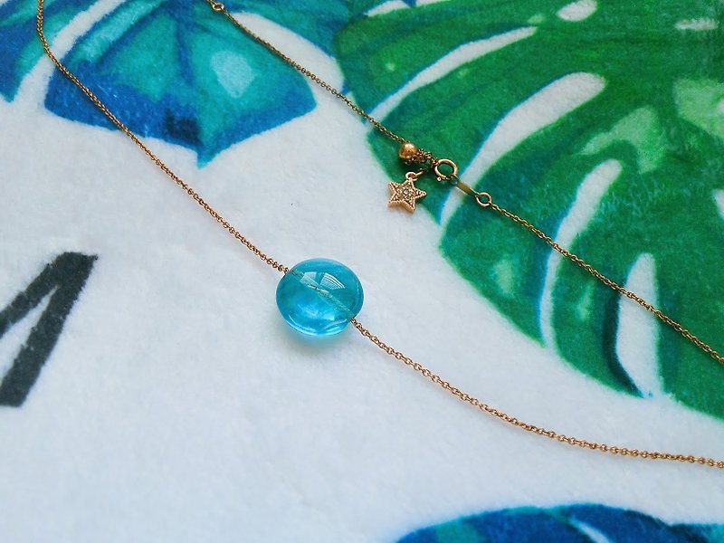 Sea blue crystal glass ball necklace 14K gold necklace