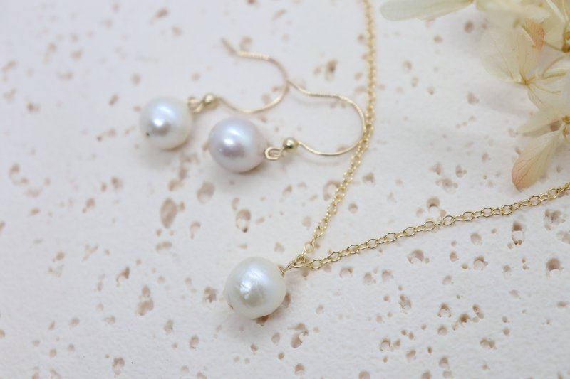 Elegant 10mm Freshwater Pearl Necklace & Earrings Set in 14K Gold Filled - 項鍊 - 珍珠 金色