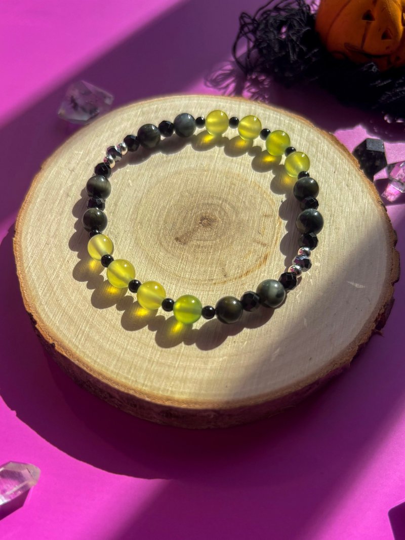 Halloween Party Zombie///Green Agate/Eagle Eye Stone/Ti Hertz/Black Tourmaline/Black Tip - Bracelets - Crystal Black