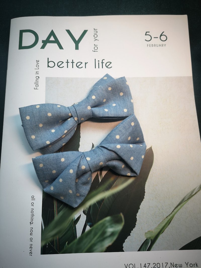Pale blue wavy bow tie retro imitation hand bow dot - Ties & Tie Clips - Cotton & Hemp Blue