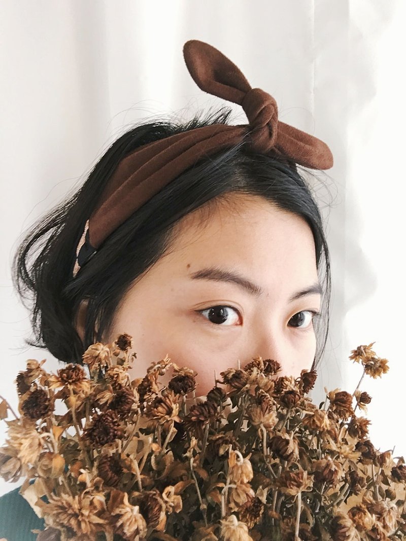 Retro old cloth produced by cross-color double-headed hand ribbon - geometric blocks of color Brown - Hair Accessories - Polyester Brown