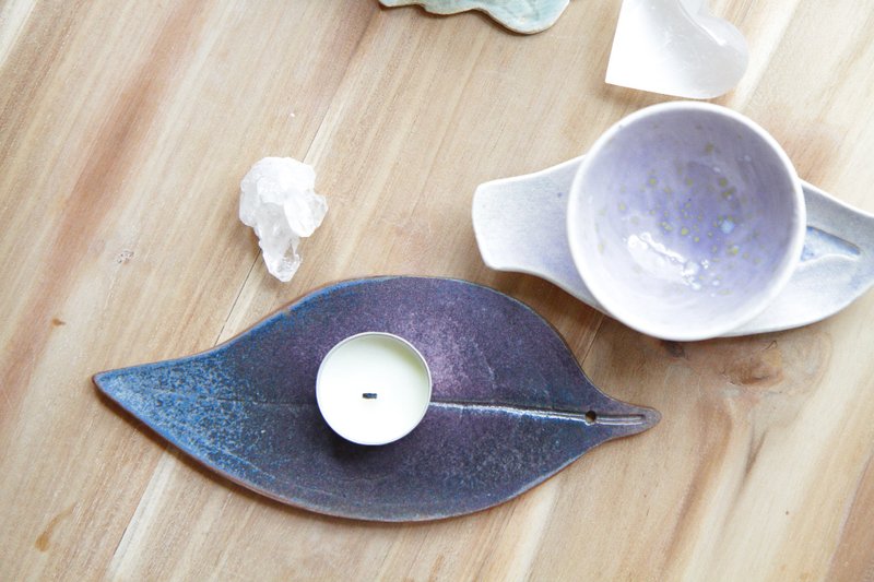 漸層紫葉形茶拖/杯墊 - 杯墊 - 陶 紫色