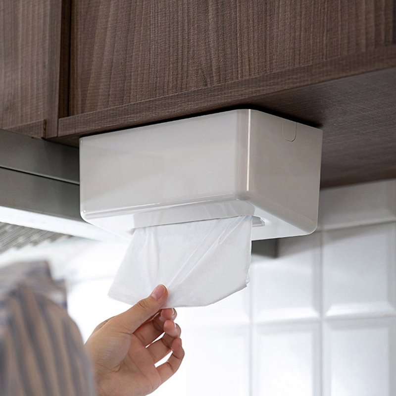 日本霜山 簡約風免鑽釘無痕壁掛桌面兩用面紙盒 - 面紙盒 - 其他材質 白色