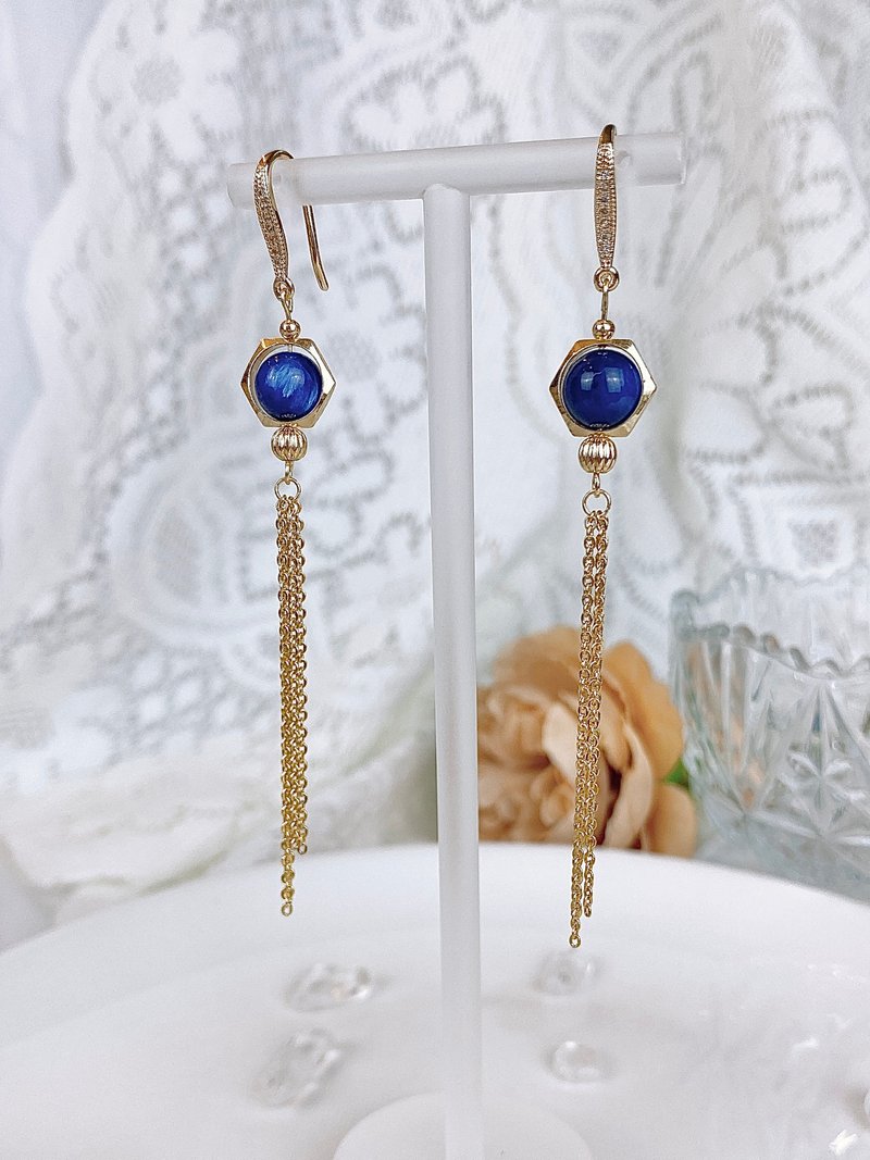 Stone 14KGF Taste Tassel Earrings - Earrings & Clip-ons - Crystal Blue