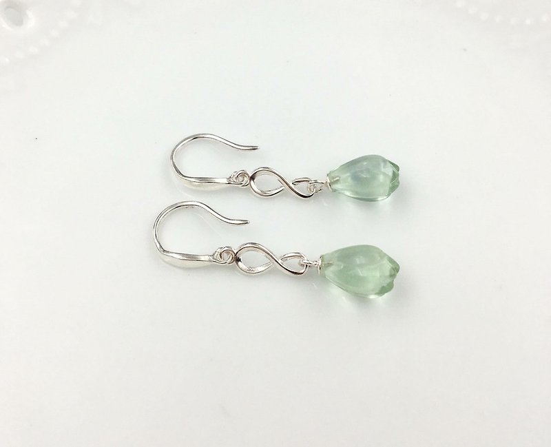 The last one / Mulan / natural green fluorite pure silver ear hook / can be clipped - Earrings & Clip-ons - Gemstone Green