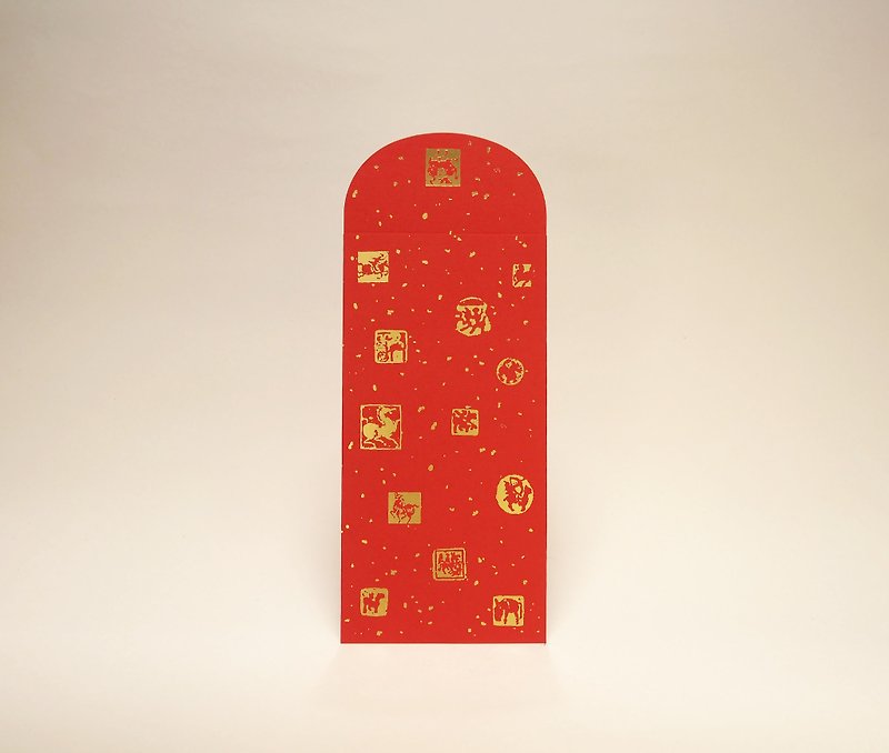 Fangyuanシール付きの5枚の金で刻印された赤い封筒バッグ - ご祝儀袋・ポチ袋 - 紙 レッド
