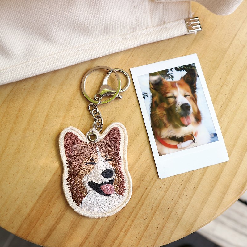 [Furry Kids] Two Pet Embroidered Keychains - Keychains - Other Man-Made Fibers Brown