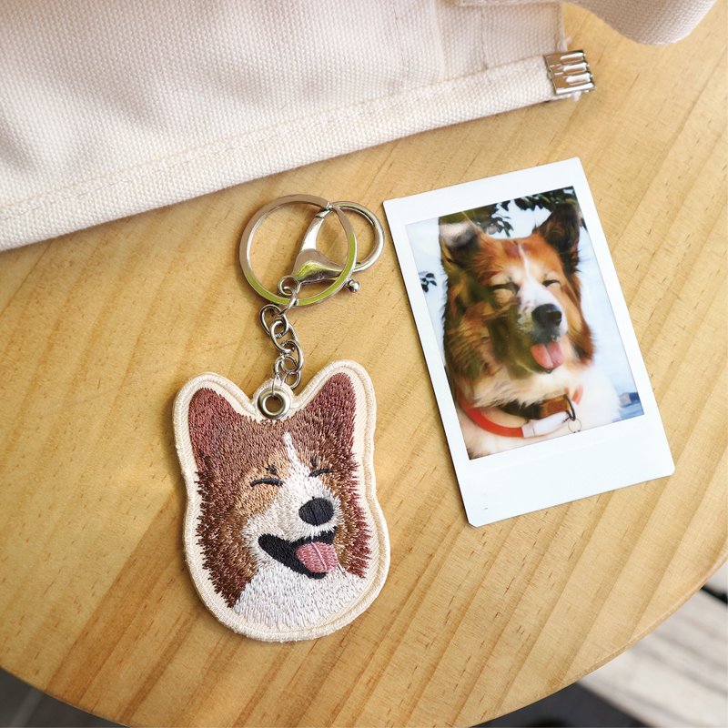 [Furry Kids] Two Pet Embroidered Keychains - ที่ห้อยกุญแจ - ไฟเบอร์อื่นๆ สีนำ้ตาล