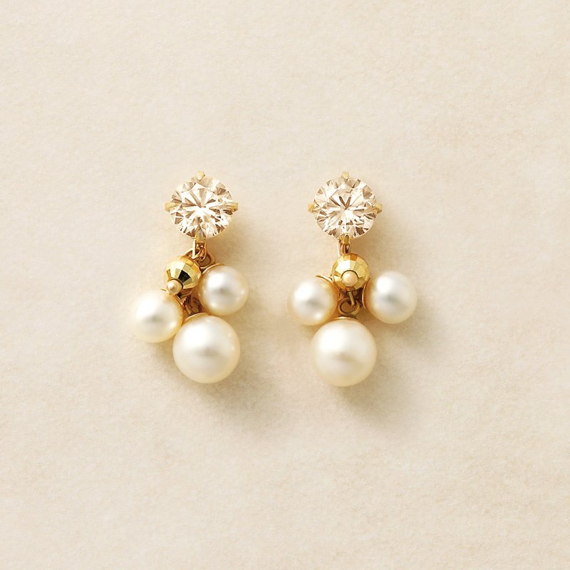 【Second Earrings】 18K 黃金香檳色立方氧化鋯耳環 - 耳環/耳夾/耳骨夾 - 貴金屬 