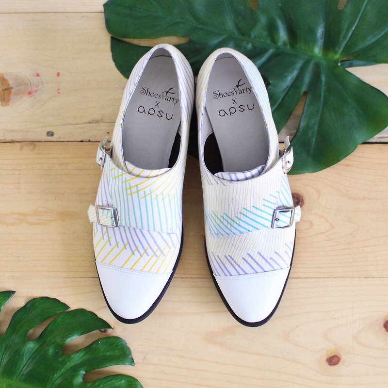 White Lily Madeleine Monk Shoes / Handmade / Japanese Fabric / M2-18411F - Women's Casual Shoes - Cotton & Hemp 