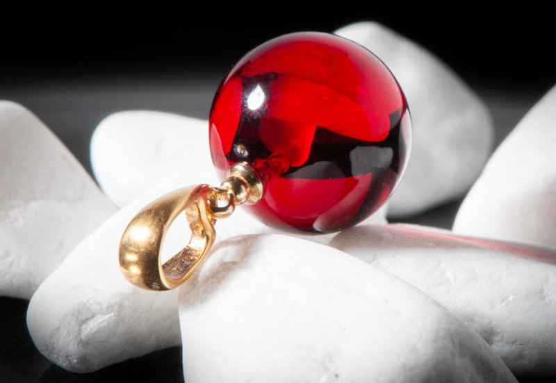 深櫻桃紅波羅的海琥珀淚滴吊墜項鍊天然寶石首飾 手工製作 - 項鍊 - 半寶石 紅色