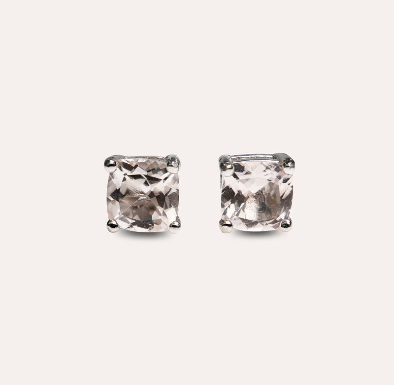 AND Stone pink orange square 6mm earrings classic series Square E natural - ต่างหู - เงิน สึชมพู