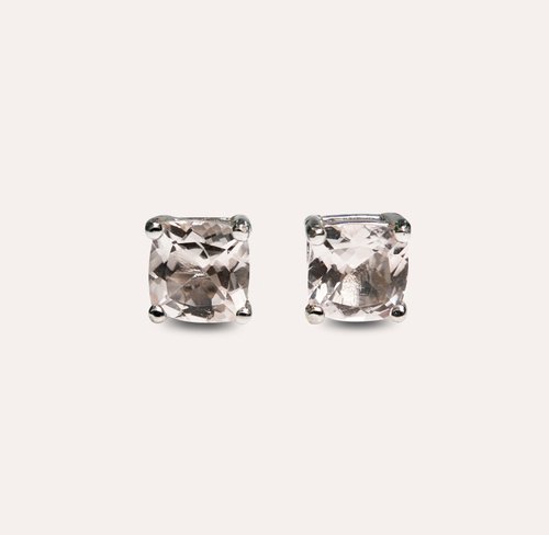 安珠 AND JEWEL 每天配戴的天然寶石 AND 摩根石 粉色 橘色 方形 6mm 耳環 經典系列 Square E 天然
