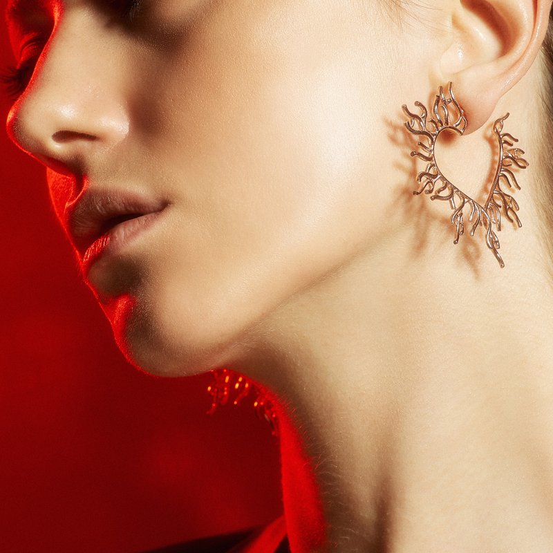 SITA / walks through Fire : Earring Heart Fire - 耳環/耳夾/耳骨夾 - 純銀 粉紅色