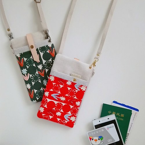 KKiMS 【FPH/3Way手機袋/斜背包】排列花朵 聖誕紅 刺子布