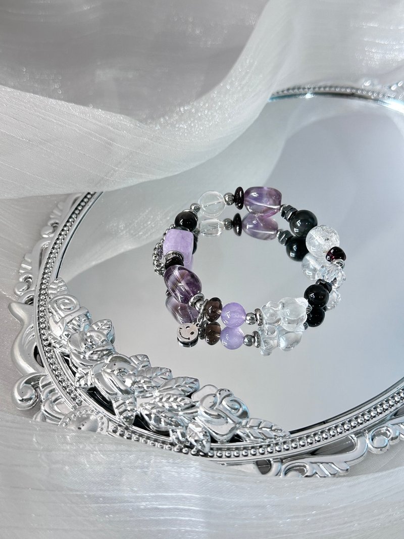 Luna Wish on the Moon Crystal Bracelet - Medical Steel/White Crystal Bear/Amethyst - Bracelets - Crystal Purple