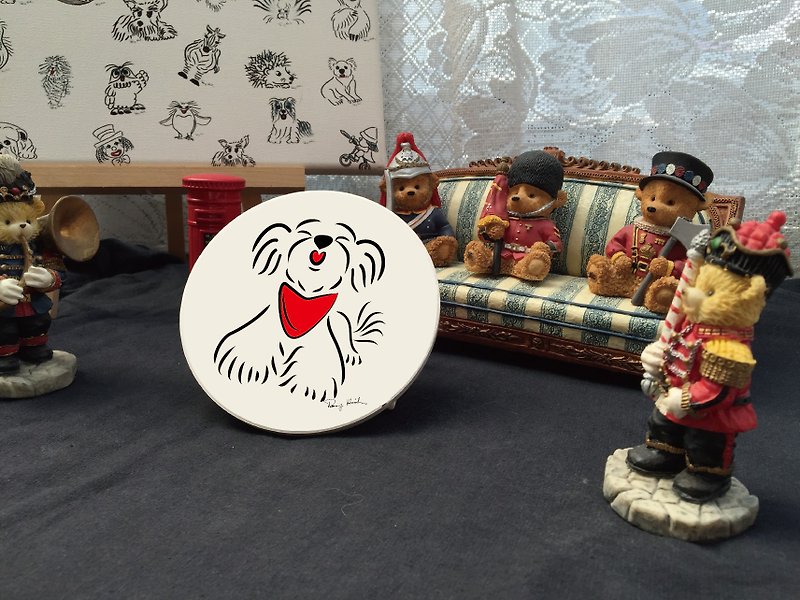 Q Family Original Ceramic Drinking Coaster - Malkis - Happy - Coasters - Pottery White