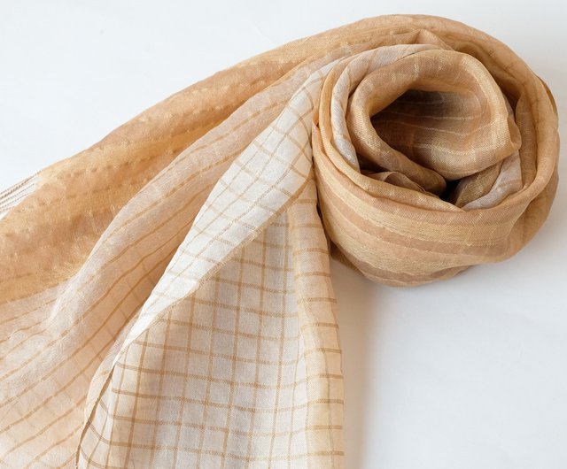 ストール 機織り シルク 絹 100% 茶色 ブラウン - ファッション/小物