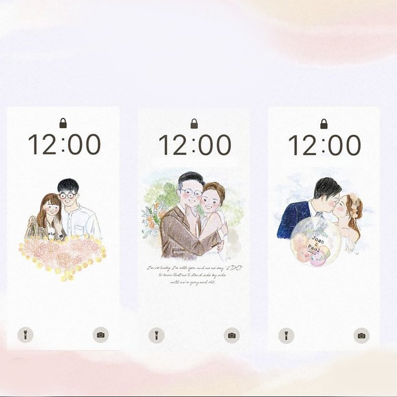 情侶 婚禮似顏繪 screen lock 電子檔 手機桌布 - 電子似顏繪/繪畫/插畫 - 其他材質 