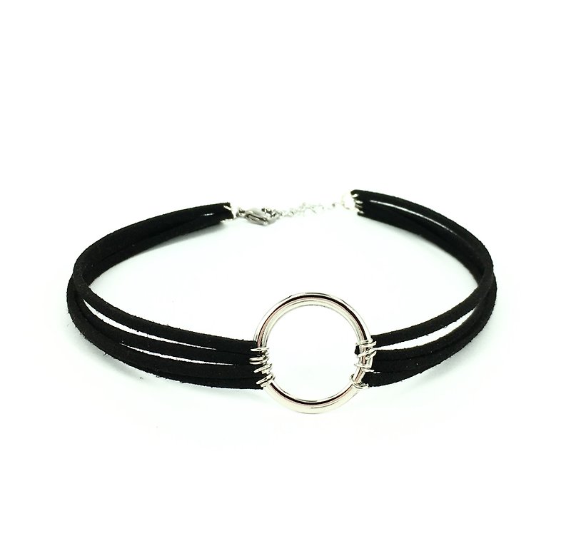 Silver Circle Four Neck Necklace - สร้อยคอ - วัสดุอื่นๆ สีดำ
