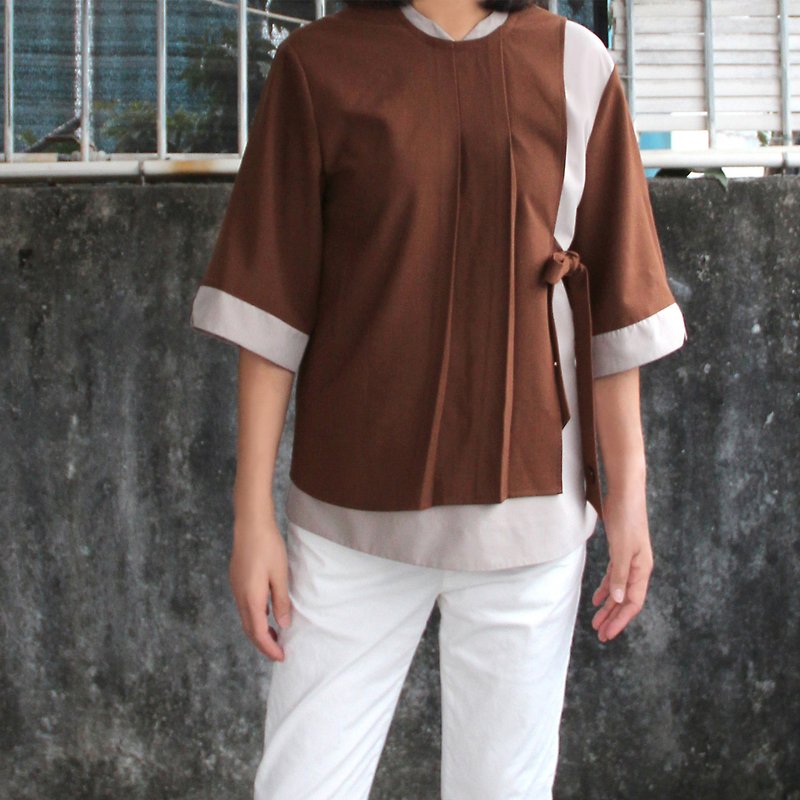 color block two-piece top - เสื้อผู้หญิง - ผ้าฝ้าย/ผ้าลินิน 