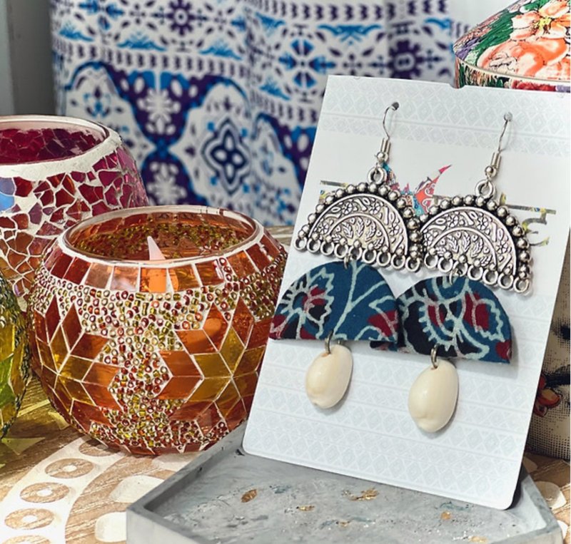 印度丨民族耳環教師系列-海風 - 耳環/耳夾/耳骨夾 - 其他材質 藍色