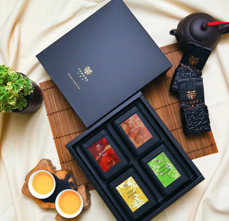 【TeaOneIオリジナルリーフティーキャディーギフトボックス】4種類の台湾茶、最高のハンドヘルドティーギフト - ティーバッグ・茶葉 - 食材 ブラック