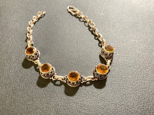 奈爾裡 天然 黃水晶 手鍊 尼泊爾 手工製 925純銀