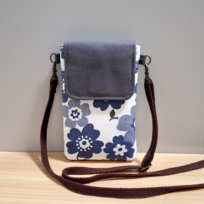 Magnetic Snap / Phone Pouch - Blue Floral - Phone Cases - Cotton & Hemp 