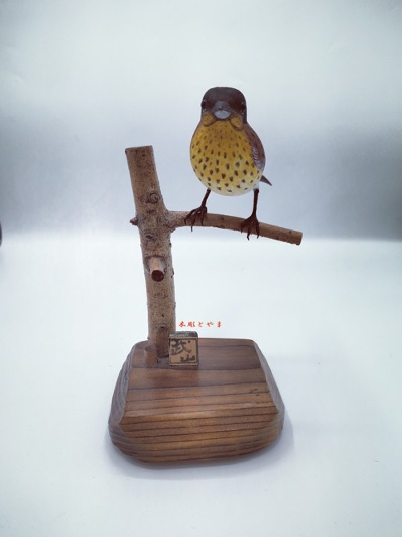 [Wood Bird Carving] Blue-and-white flycatcher - ของวางตกแต่ง - ไม้ 