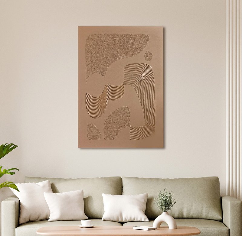 Textured wall art |Textured canvas art | Texture painting | Biege bay - 壁貼/牆壁裝飾 - 棉．麻 咖啡色