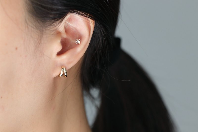 14K Double Ring Earring 雙環金耳扣耳環 - 耳環/耳夾 - 貴金屬 金色