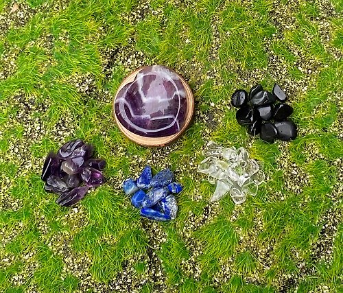 fitter 能量夢幻紫水晶小小愛心消磁盤x天然水晶消磁石凈化充電套組