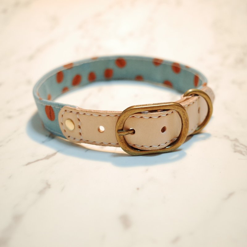 Dog collar No. L Mr. Peas, coffee beans, Japanese cloth can be purchased with tag, 14mm flower bell - ปลอกคอ - ผ้าฝ้าย/ผ้าลินิน 