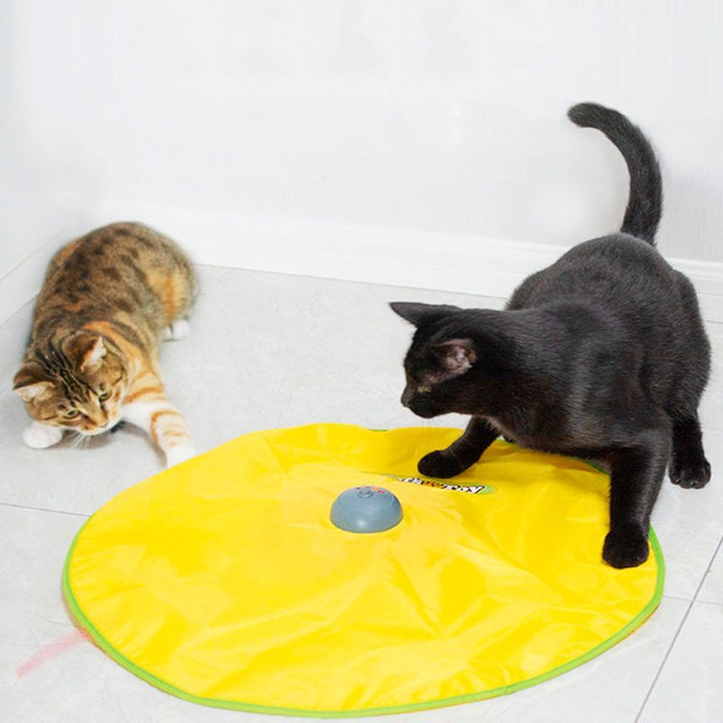 デバリエ 猫 おもちゃ 動くオモチャ 360度自動回転 安全素材 室内 速度調節可能 猫じゃらし 猫の玩具 単二電池3本 電動 57.5cm - おもちゃ - プラスチック イエロー