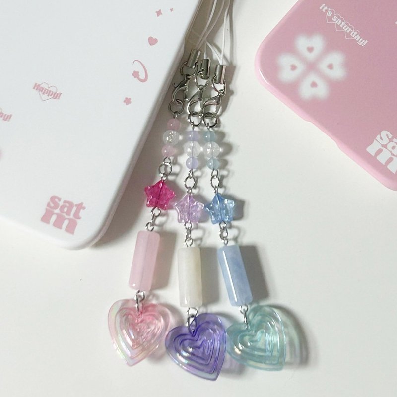 Candy Heart Beam Beads Keyring - 鑰匙圈/鑰匙包 - 壓克力 多色