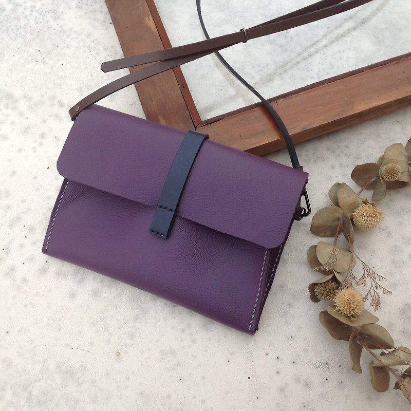 Side Backpacks, Crossbody Bags, Pouches, Pouches, Adjustable, Camera Bags, Mobile Phone Bags, Hand-stitched, Genuine Leather Purple - กระเป๋าแมสเซนเจอร์ - หนังแท้ สีม่วง
