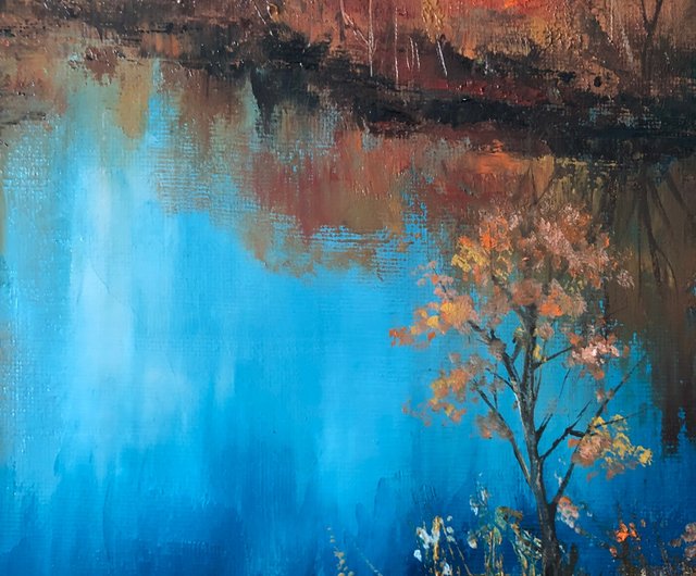 風景油絵オリジナルの森の絵秋布面油絵 - ショップ ArtLolitaRos