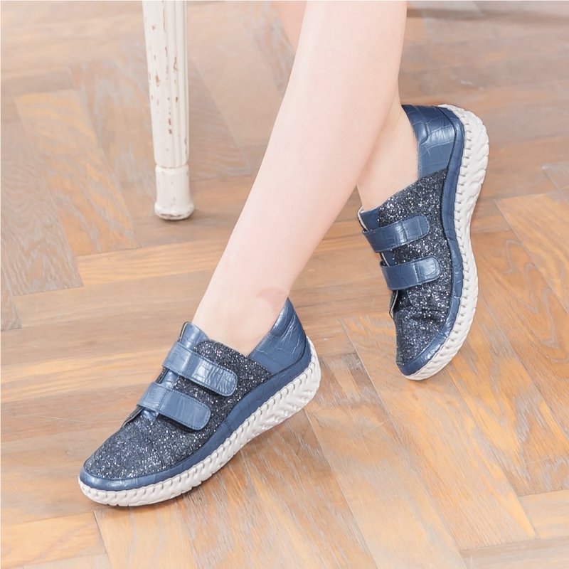 Leather Star Yarn Magnet Thick Bottom Air Cushion Balloon Casual Shoes (Sea Blue Diamond) - Women's Casual Shoes - Genuine Leather Blue