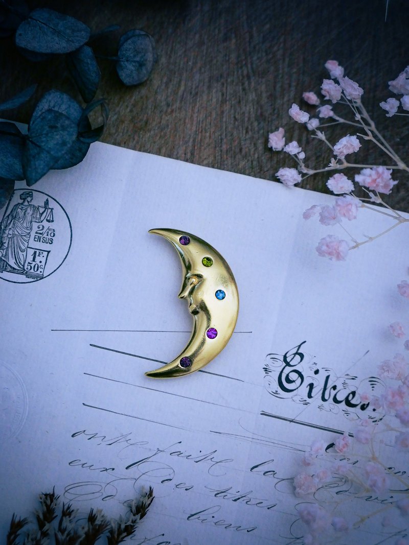 Trifari 新月月亮臉胸針—美國古董首飾 Vintage Jewelry - 胸針 - 其他金屬 