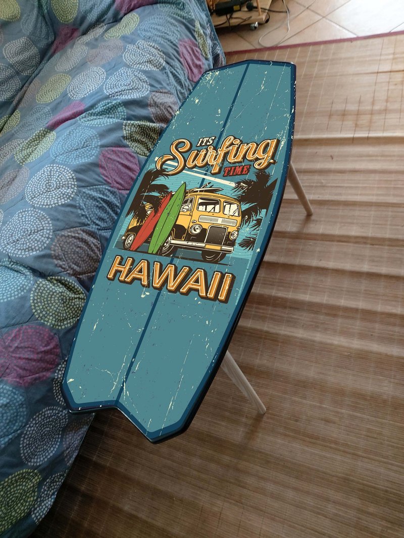 Hawaii Vintage Surfing Style Surfboard Shaped Accent Coffee Table for Surfers - 餐桌/書桌 - 木頭 