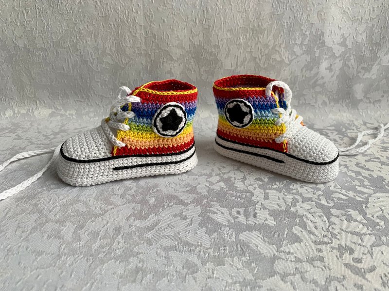 Cute Converse Baby Booties Baby Newborn Shoes Gift Baby Reveal Party Family Look - 嬰兒鞋/學步鞋 - 棉．麻 藍色