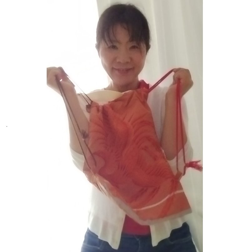 【Made in Japan / Hand-sewn】Drawstring Shoulder Bag for Mom Backpack Reversible - Messenger Bags & Sling Bags - Cotton & Hemp Orange