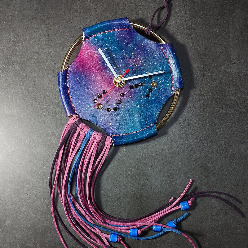 Constellation Dream Catcher-Time Promise Leather Clock Wall Clock - Clocks - Genuine Leather Purple