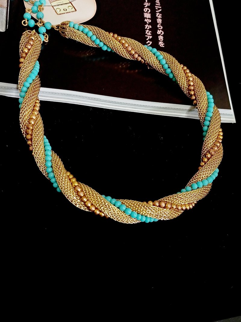 vintage jewelry 波希米亞華麗仿綠松石金色繩結  項鍊 - 項鍊 - 其他金屬 