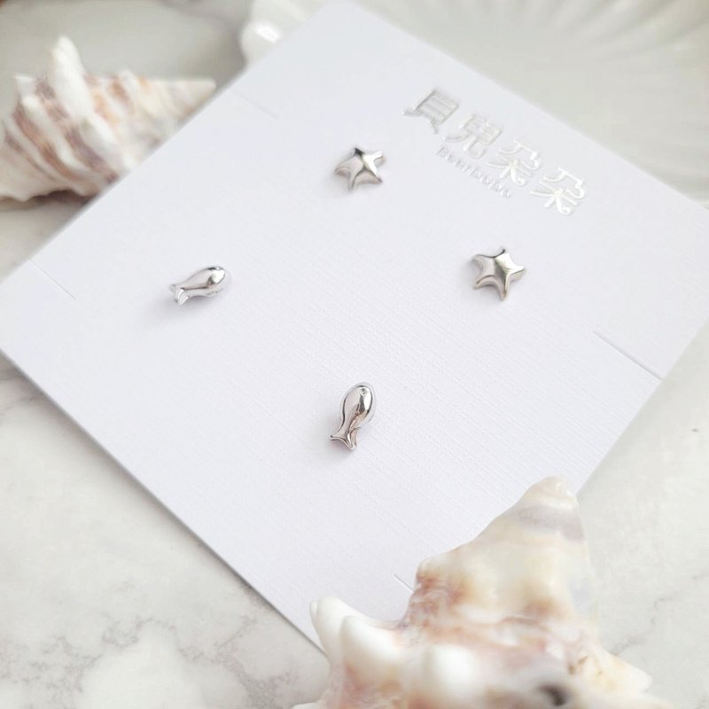 [Out of print and out of print] Small fish and starfish. Styling 925 silver earrings - ต่างหู - เงินแท้ สีเงิน