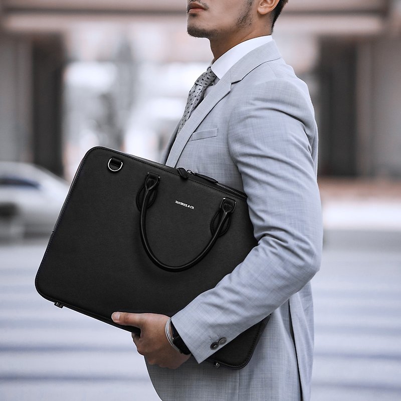 Earthen Recycled Leather Briefcase (Black)