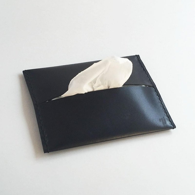 Leather pocket tissue cover black